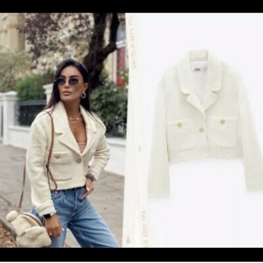 NWT Zara Cropped Size XL Wool Blend Blazer Bloggers Favorite 8212/660 --r - Picture 2 of 3